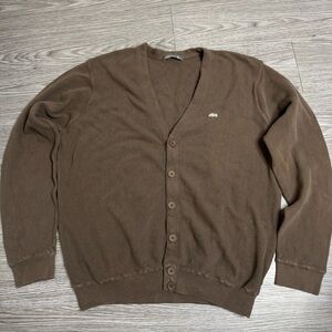 Lacoste Vintage Brown Cardigan 100% Cotton Sz 7 (XXL) Made In France